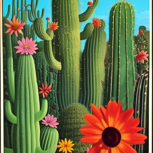 Cactus Rock Album Cover in Hippie Style