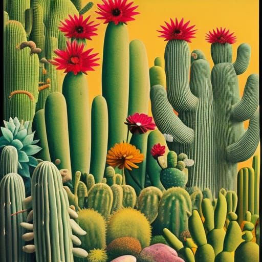 Psychedelic Cactus Album Art in Hippie Style