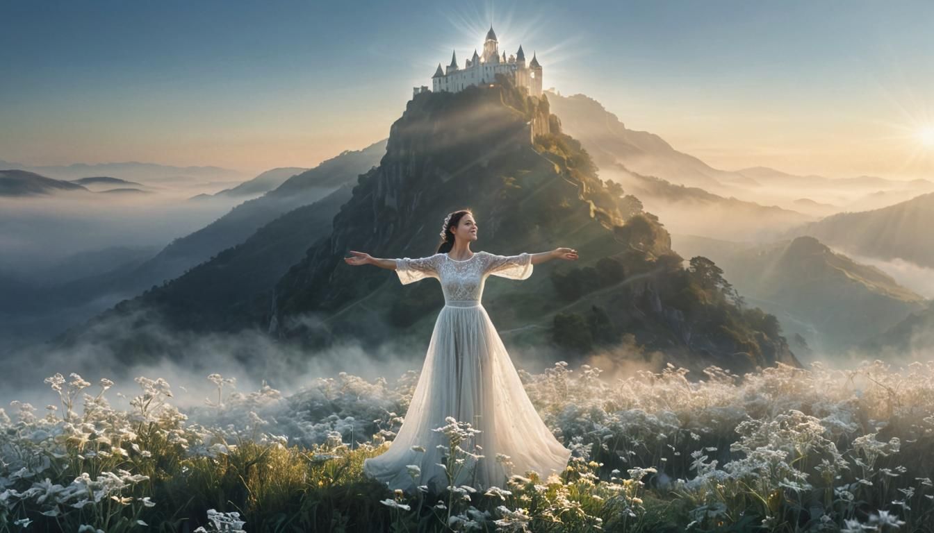 Ethereal Double Exposure: Woman and Dreamy Landscape