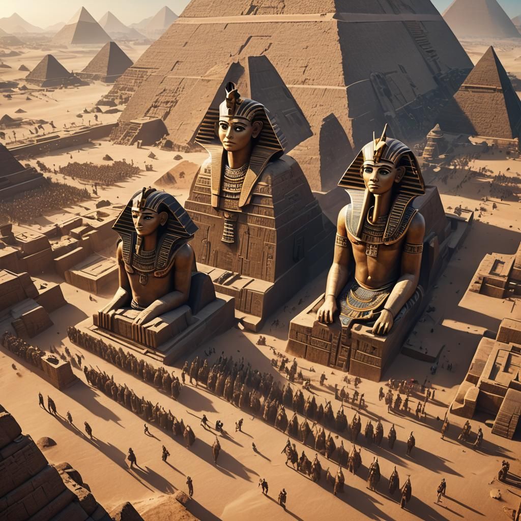 Ancient Egyptian Gods in Formation Before Pyramids