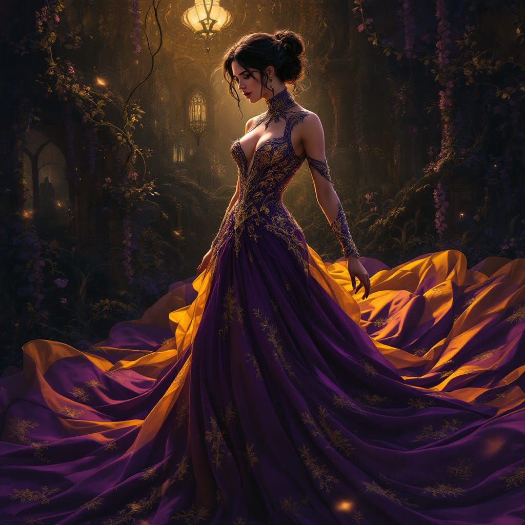 Lara Croft in Victorian Gown, Art Nouveau Style