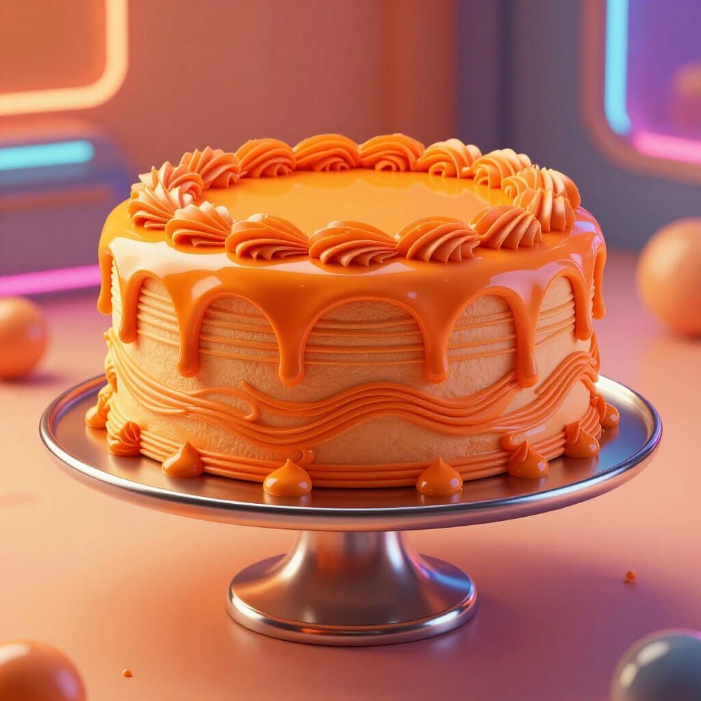 Retro-Futuristic Orange Cake with Glossy Glaze
