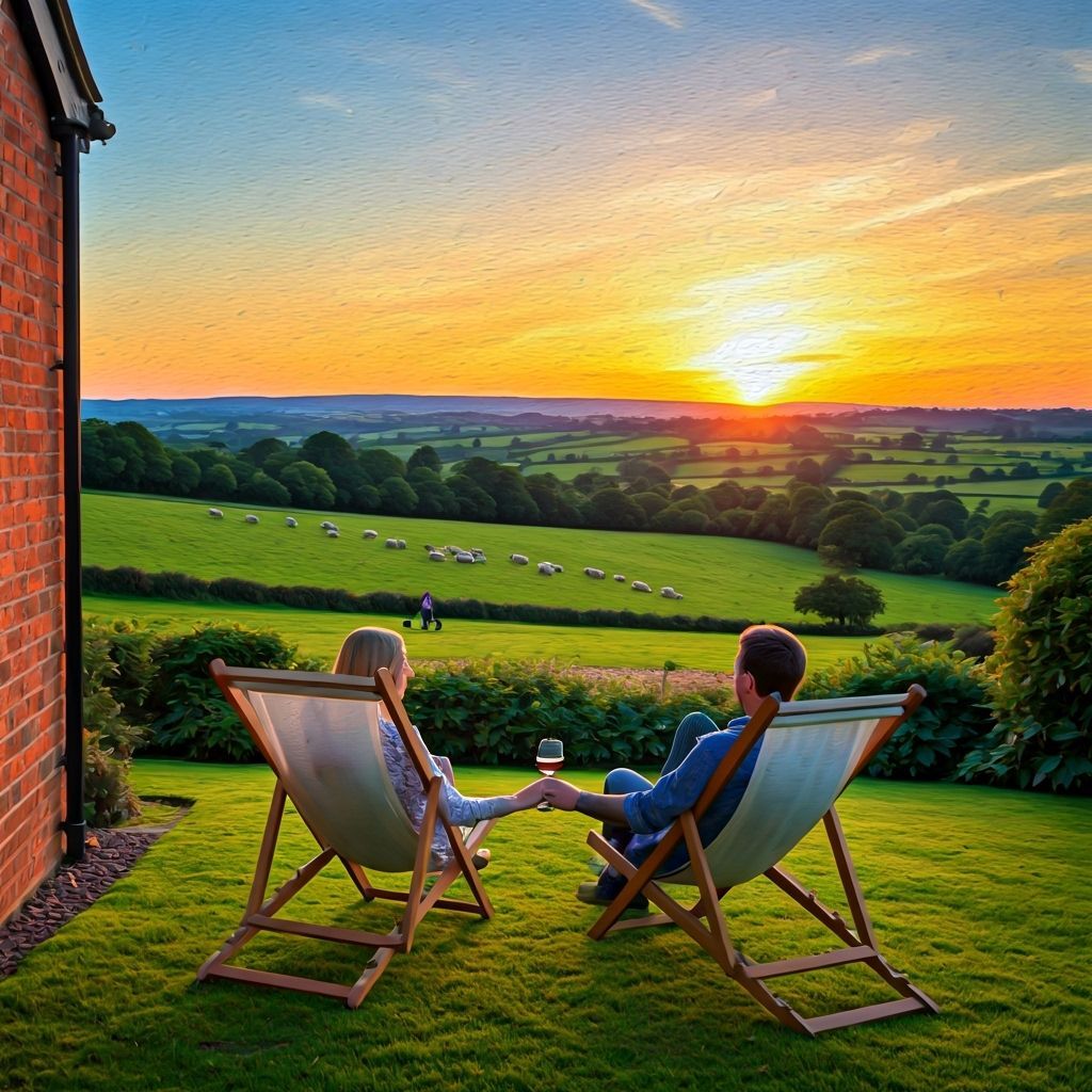 Couple Enjoys Wine in Golden Sunset Countryside