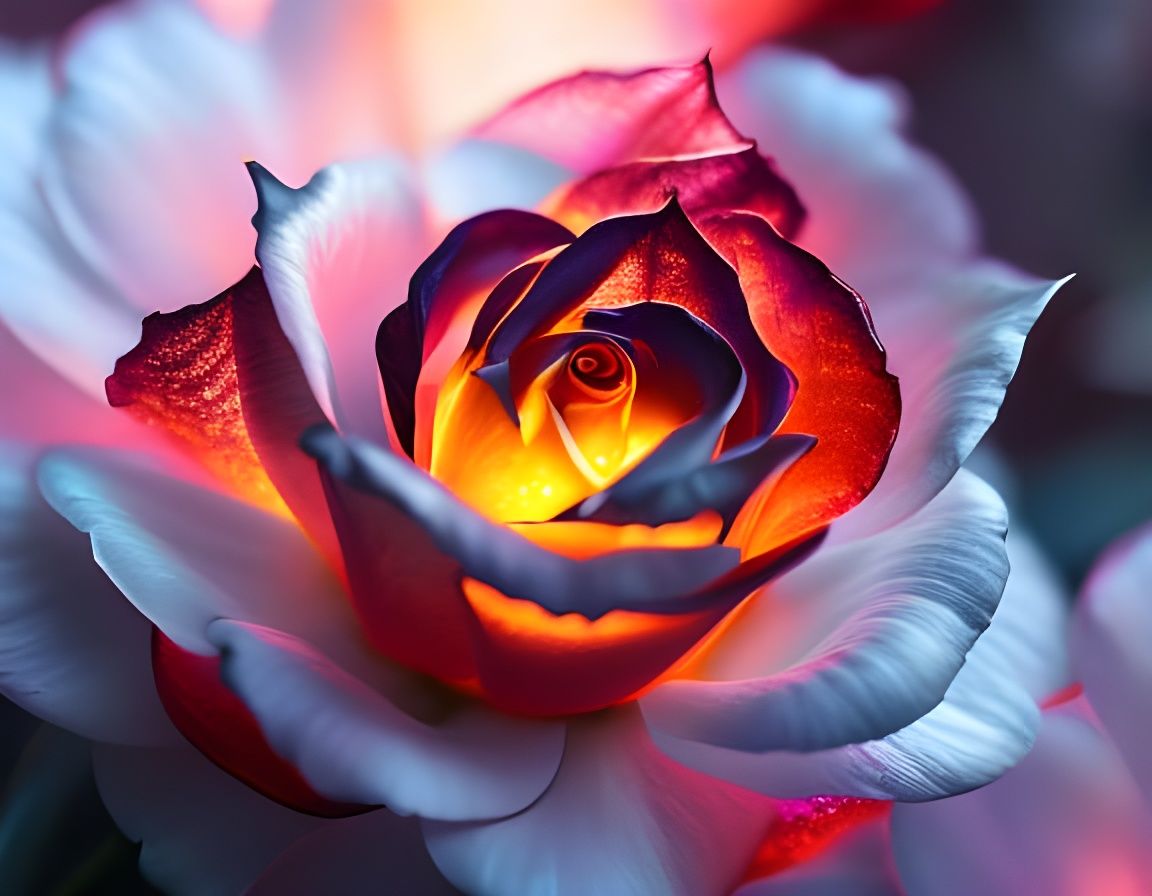 Fiery Rose with Transparent Petals: Photorealistic Macro