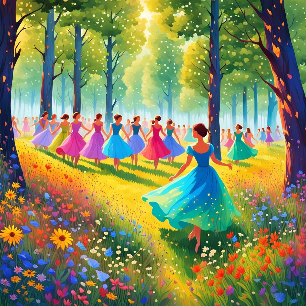 Summer Meadow with Swaying Wildflowers: Abstract Impressioni...