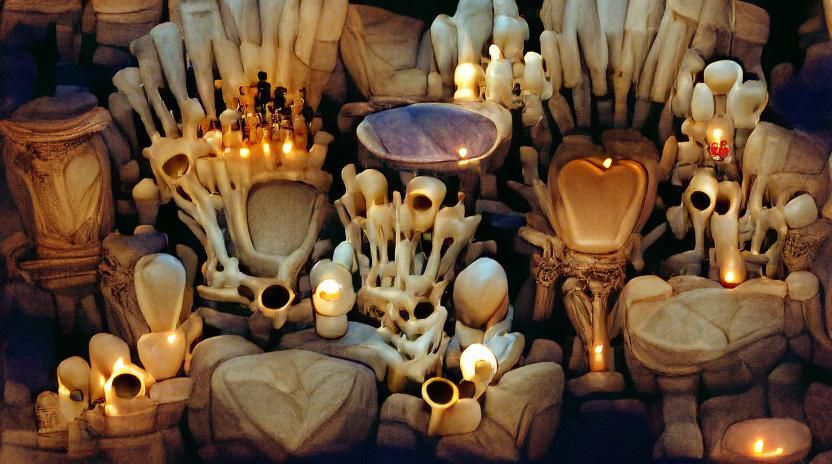 Candlelit Bone Throne Surrounded by Souls