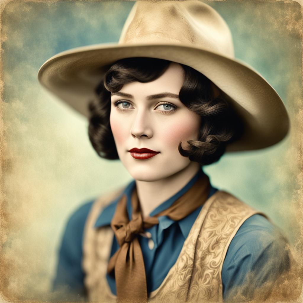 1920s Colorized Portrait of a Rodeo Cowgirl