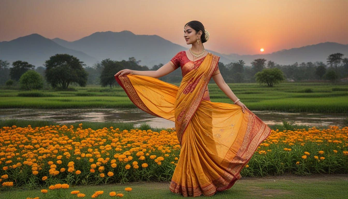 Surreal Indian Temple Scene in Impressionist Style