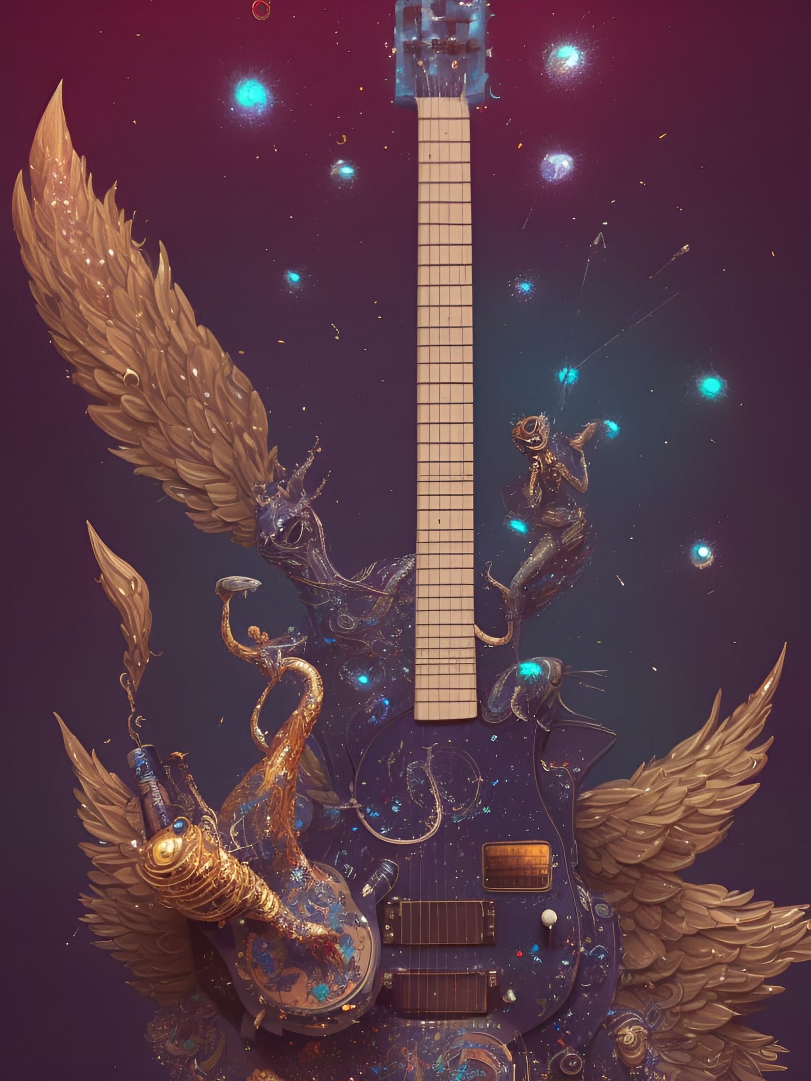 Glittering Electric Guitar in Surrealist Style