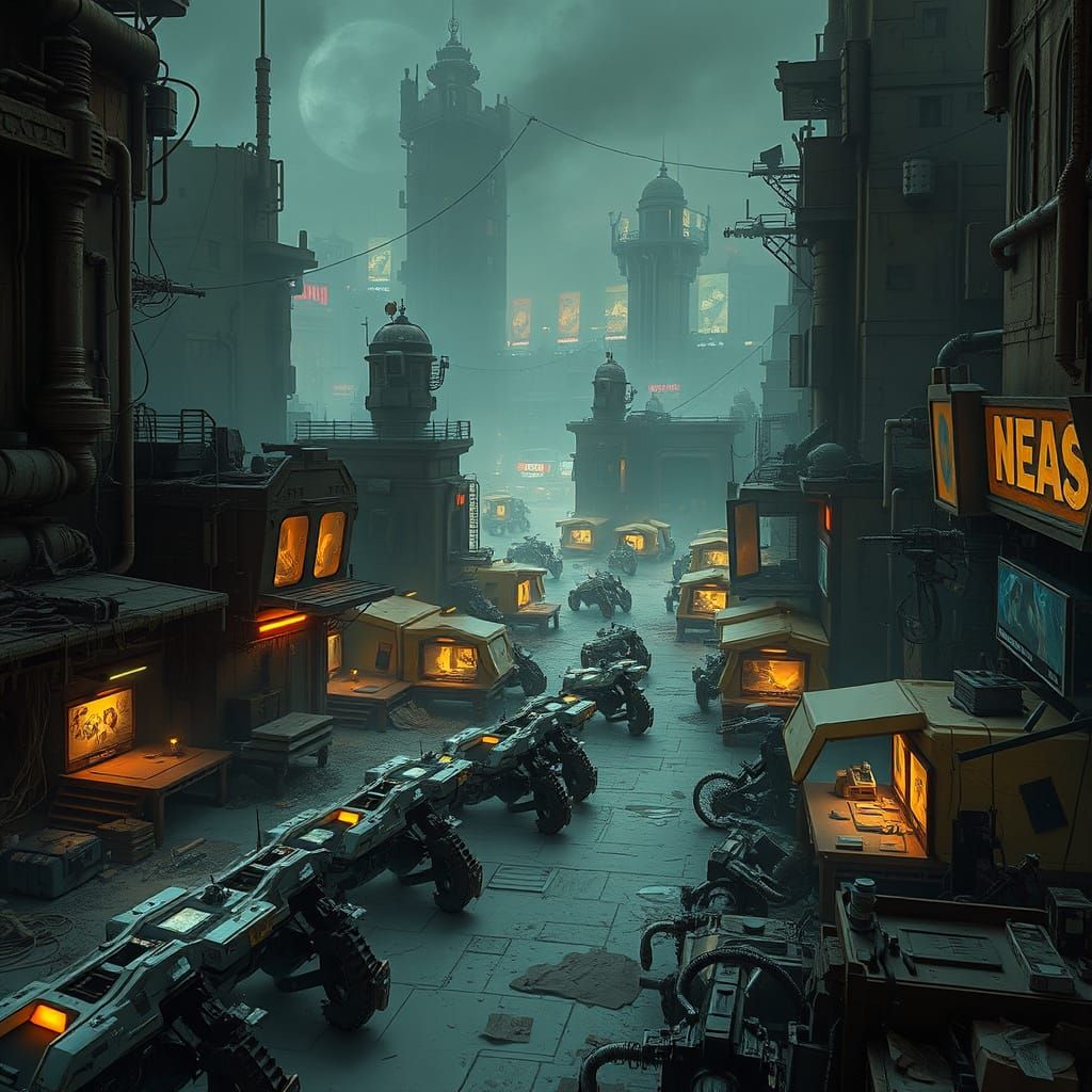 Industrial Droid Haven in a Futuristic Lower City