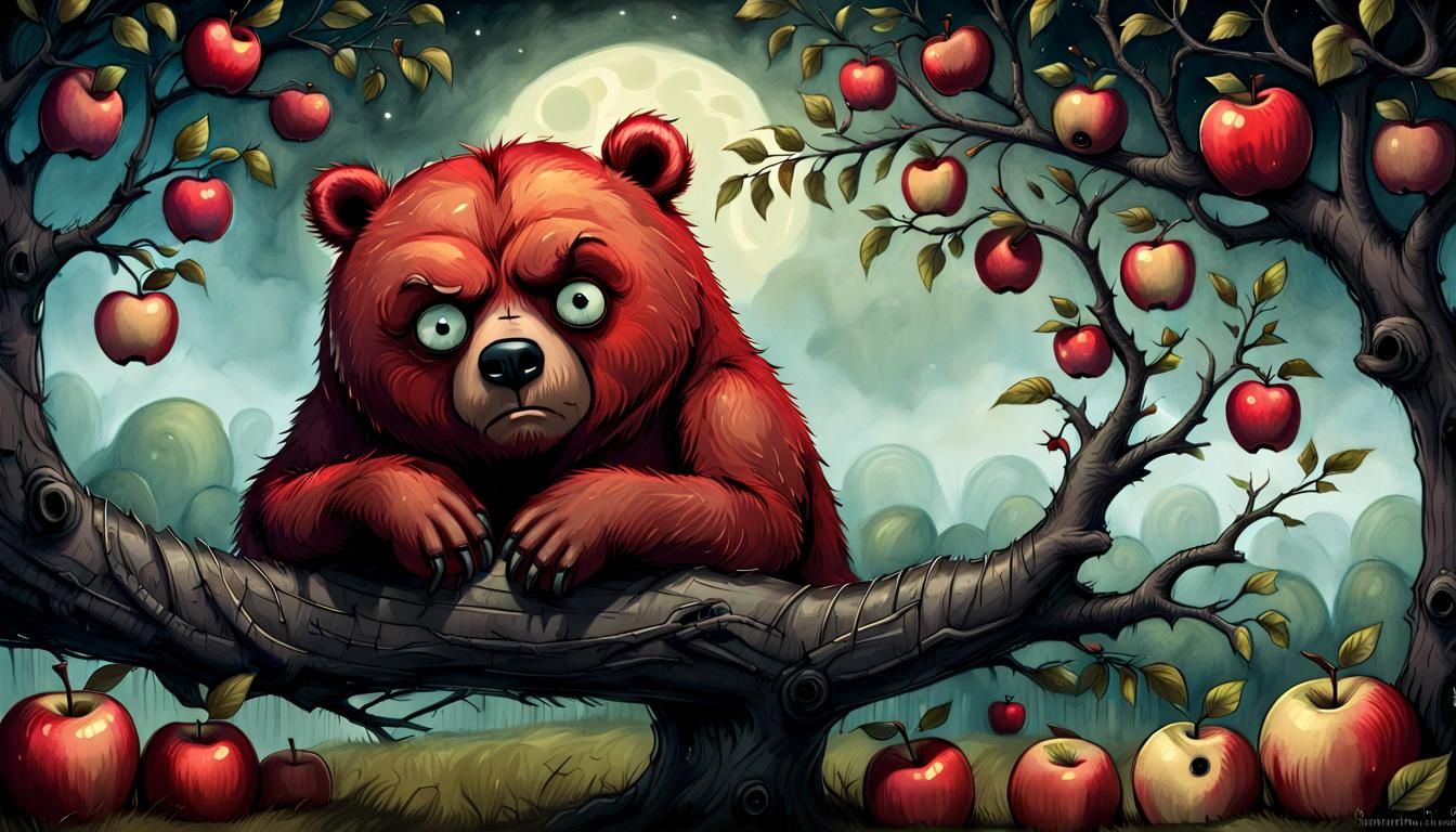 Grimm Storybook Bear Awakens from Apple Tree Slumber