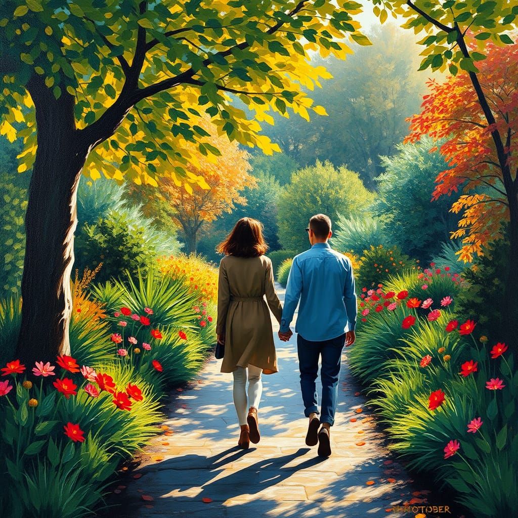 Botanical Garden Stroll in Neo-Impressionist Style