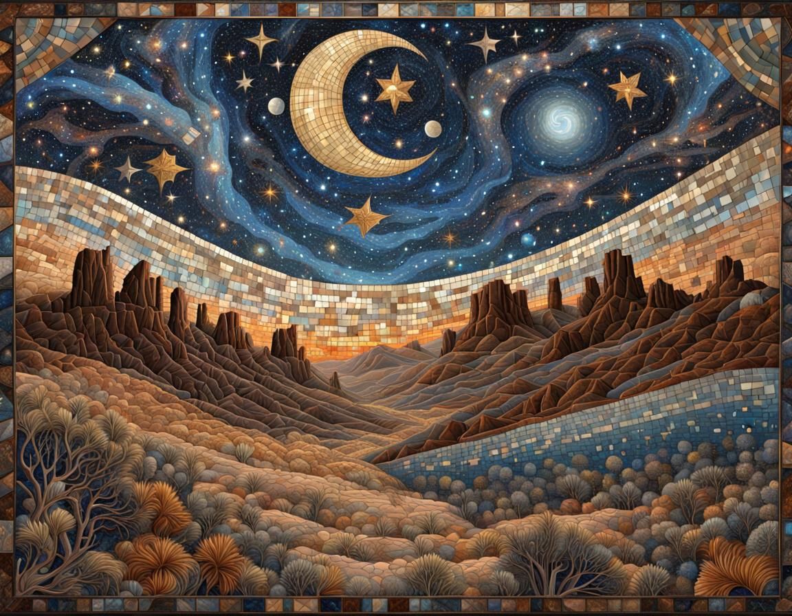 Celestial Mosaic Convergence Over Wild West Landscape