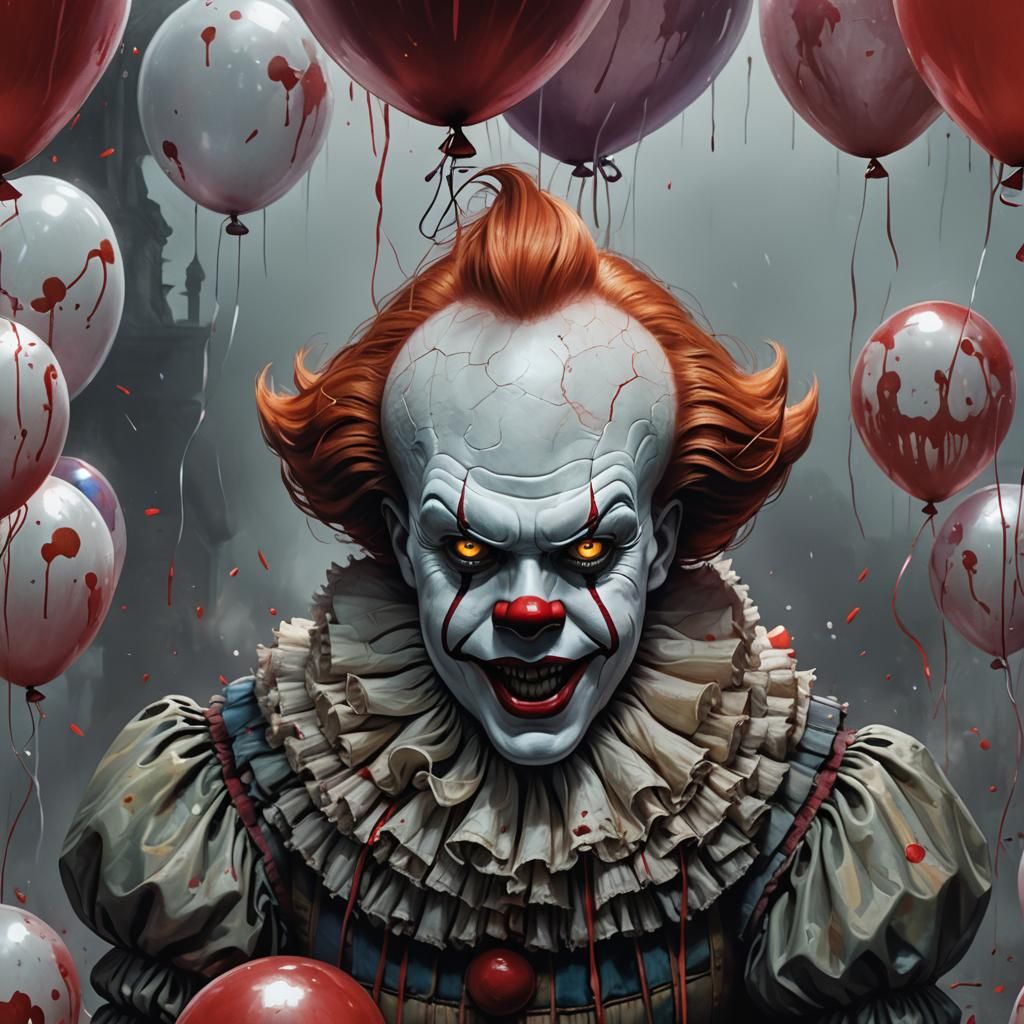 Terrifying Pennywise Portrait with Bloody Balloons