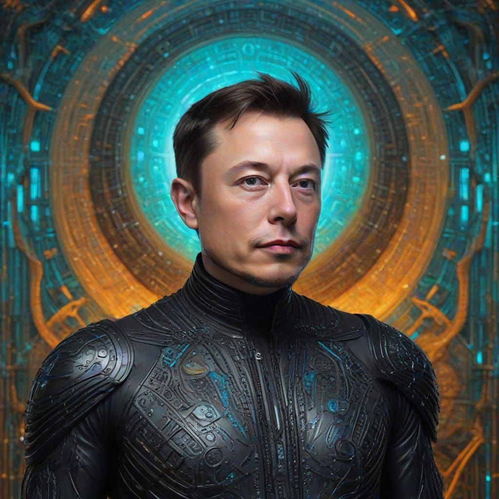 Elon Musk Transforms into a Cosmic Being in Iridescent Digit...