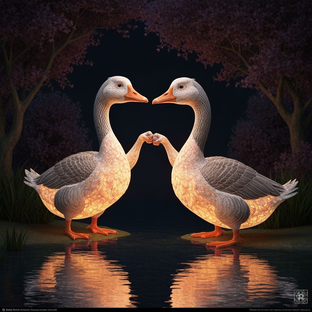 Anthropomorphic Geese Fist Bump in Fantasy Setting