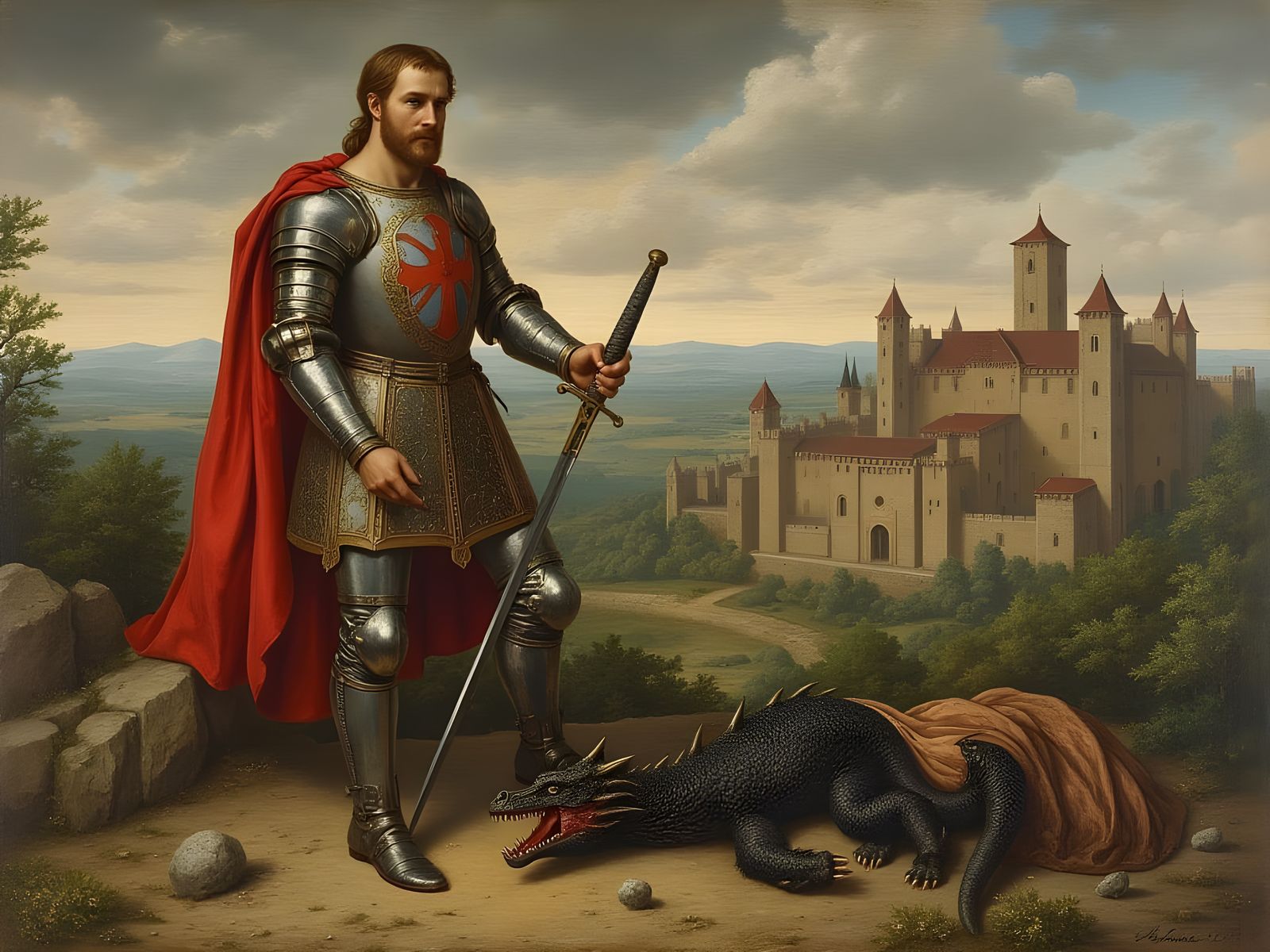 St. George Slaying the Dragon in Medieval Style