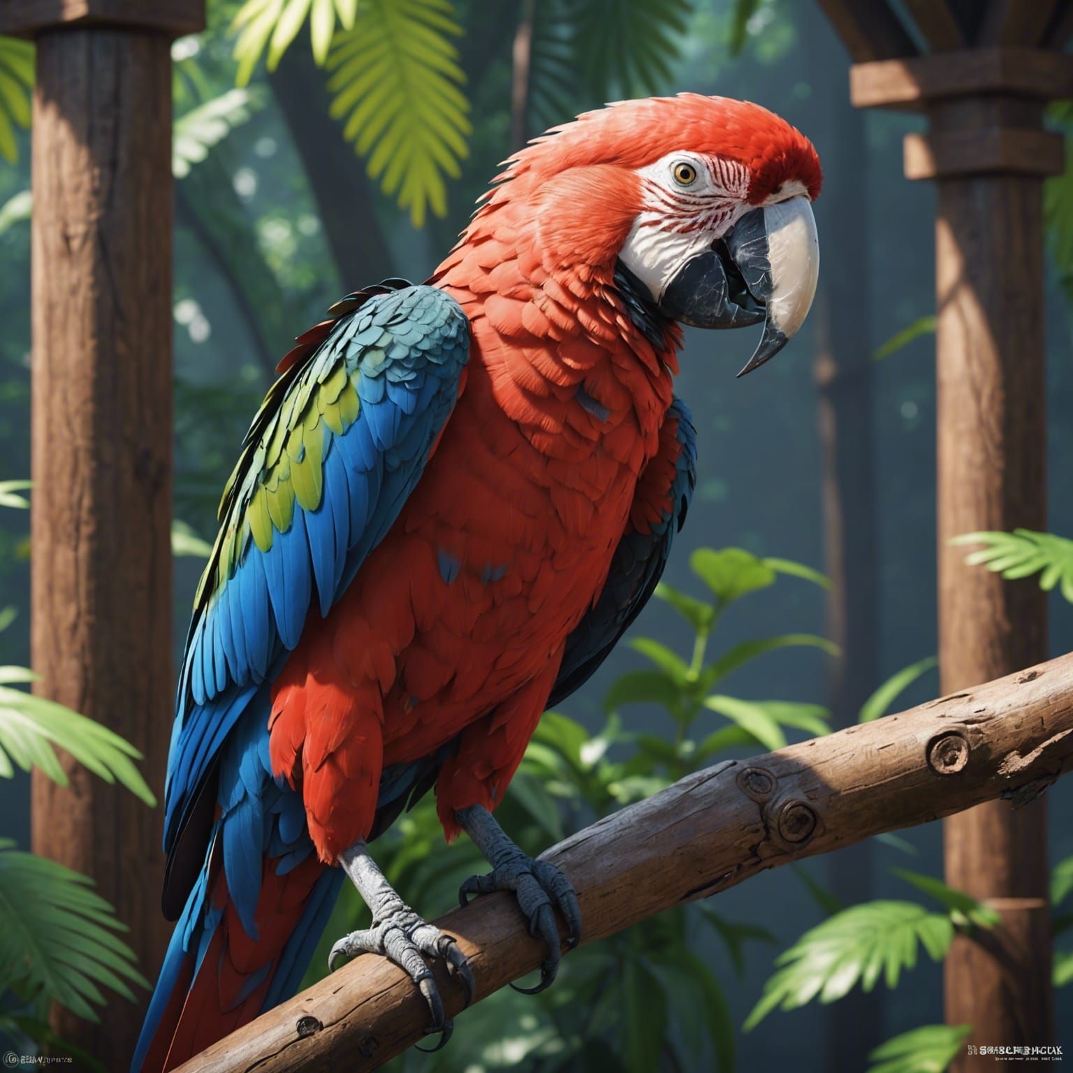 Colorful Macaw in Anime-Inspired Digital Art