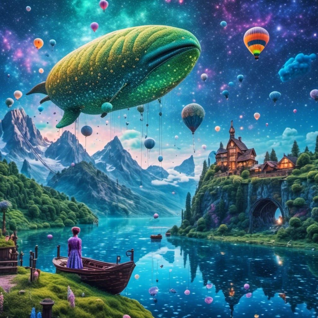 Airship-Whale in Pointillist Impressionistic Style