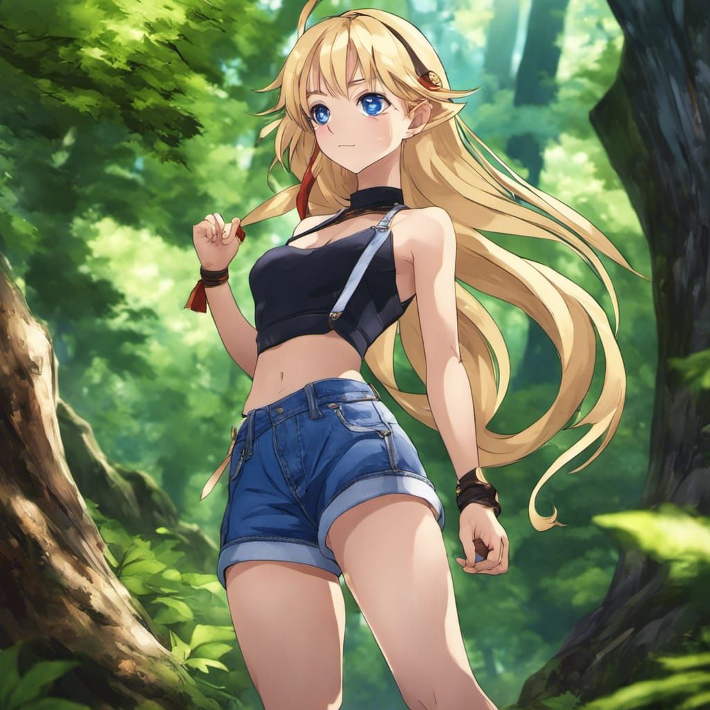 Anime Girl in Forest with Sapphire Eyes