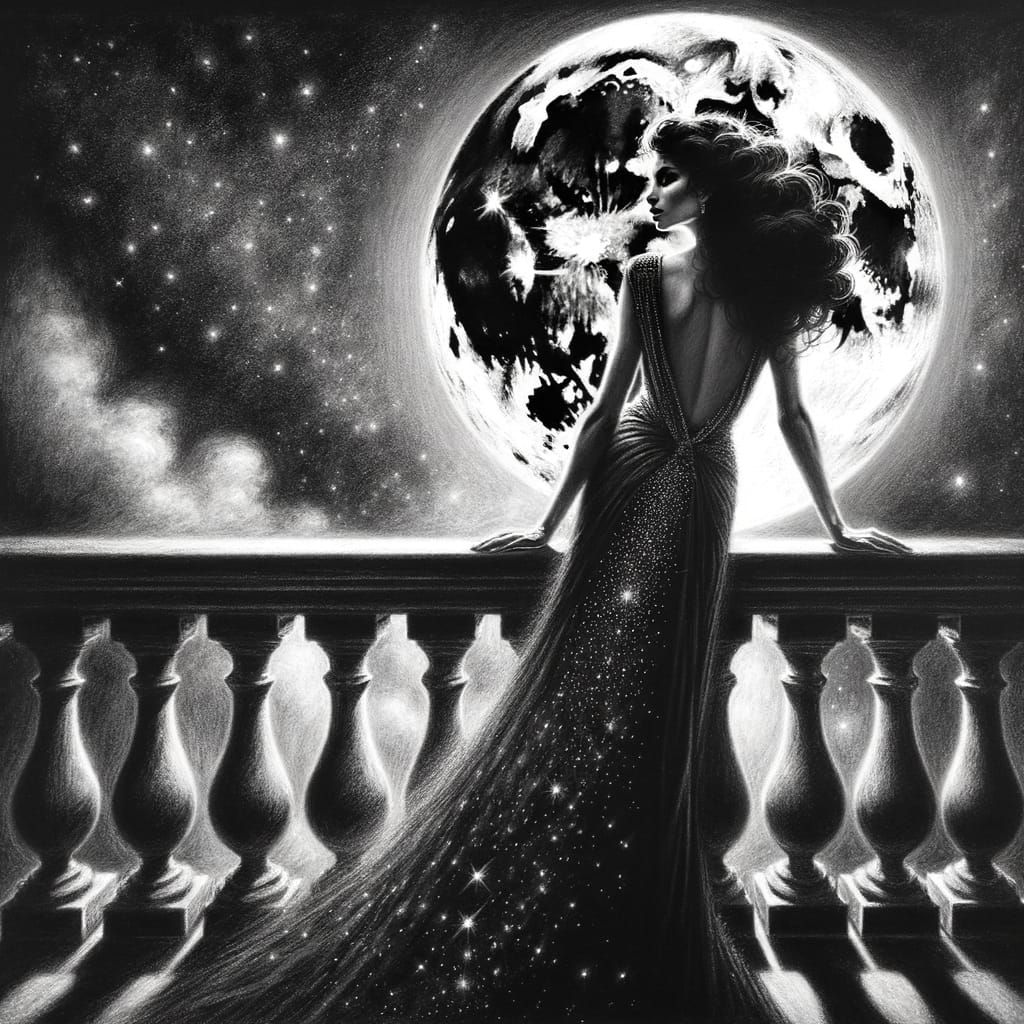 Norse Moon Goddess in Charcoal Style