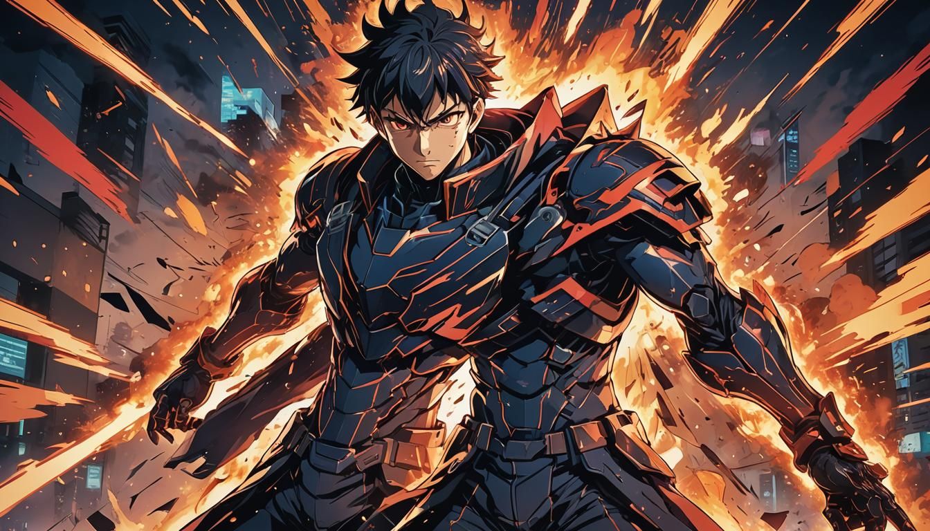 Heroic Anime Character in Manga Style Illustration