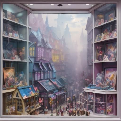 Toy Shop Window in Watercolor Graffiti Art Style