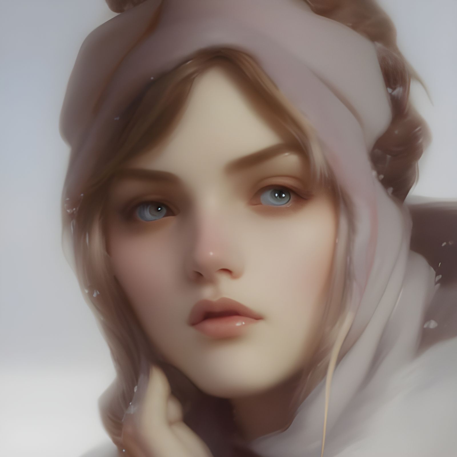 Elegant Girl in Snowy Landscape Digital Painting