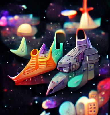 Futuristic Spaceships Soaring Through Colorful Nebula