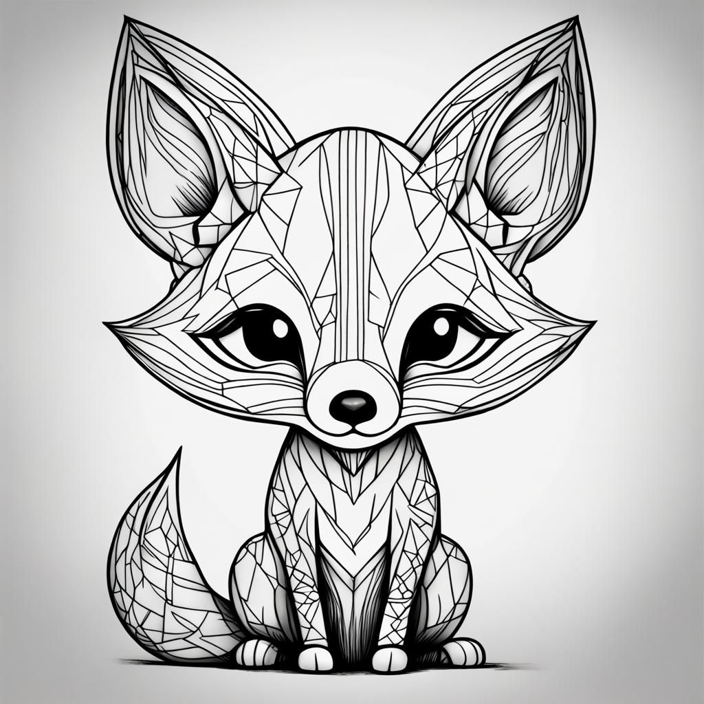 Chibi Fox Line Art: Minimalist Vector Portrait