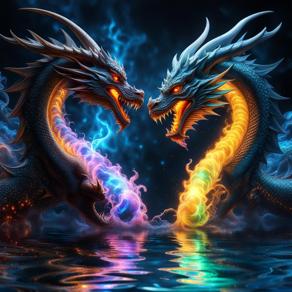 Electric Demon and Angel Dragons Sparking Light