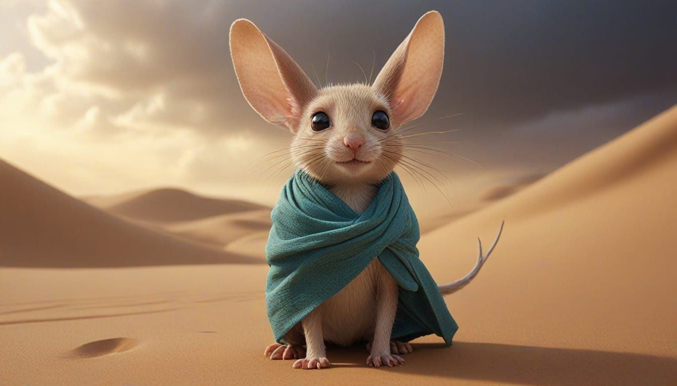 Jerboa Braving a Vibrant Sandstorm in Whimsical 3D Digital A...
