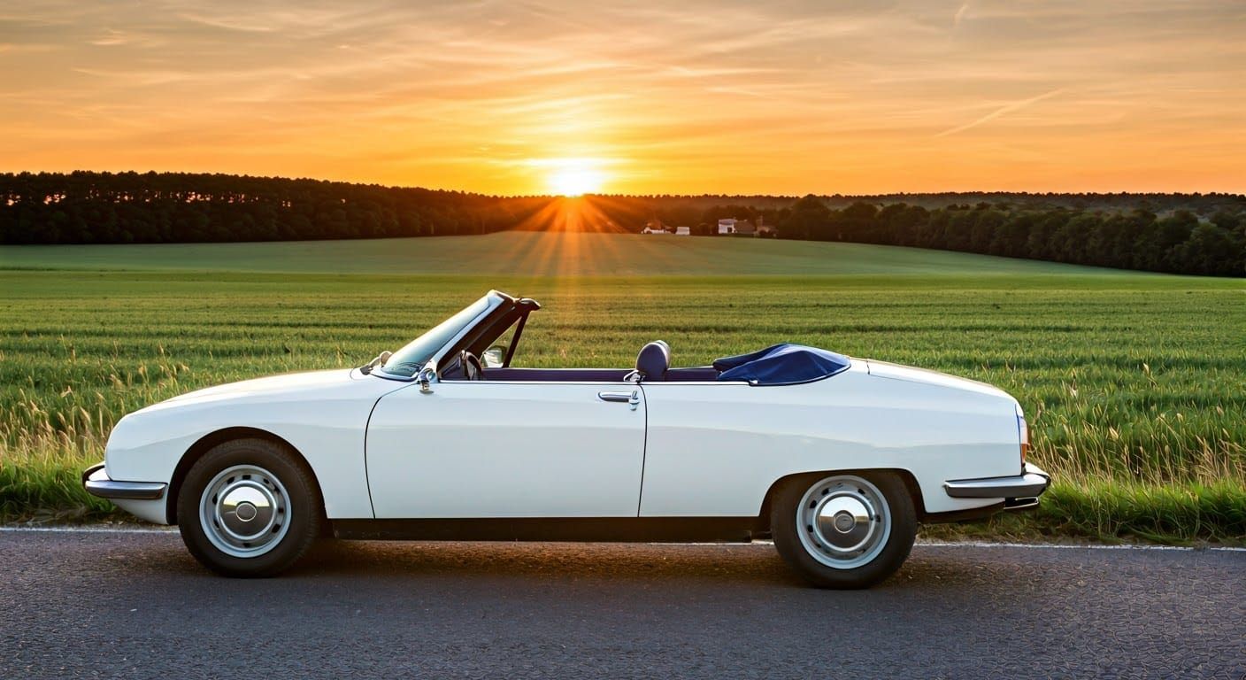 Cream Citroën GS Cabriolet at Sunset