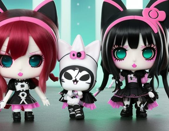 Gothic Hello Kitty Plays Game in Dark Forest
