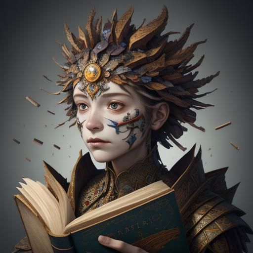 Arcimboldo Style Woman's Head Made of Books