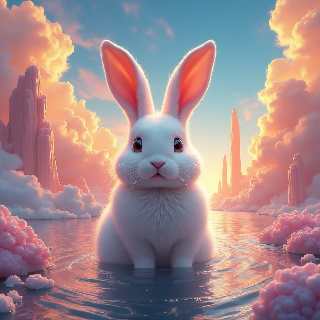 Majestic Easter Bunny in Futuristic Seascape