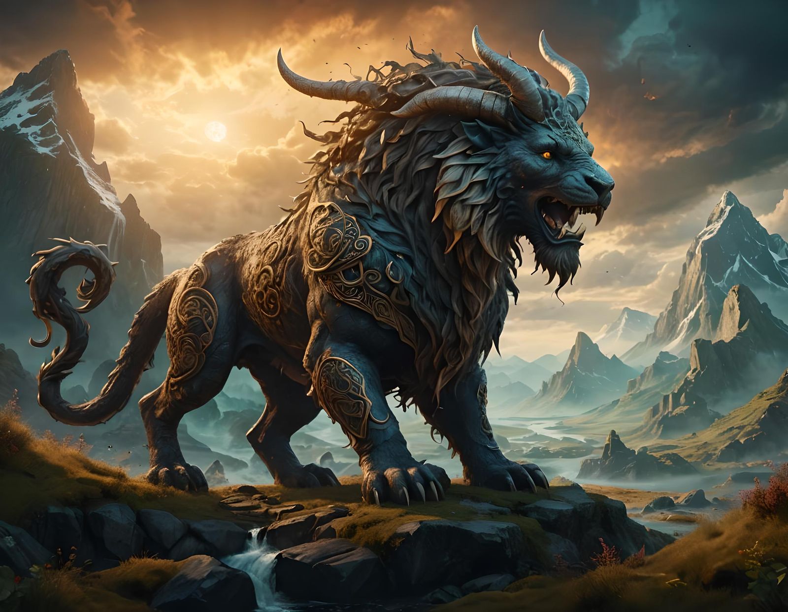 Mythical Celtic Creature Causing Chaos, Detailed Matte Paint...