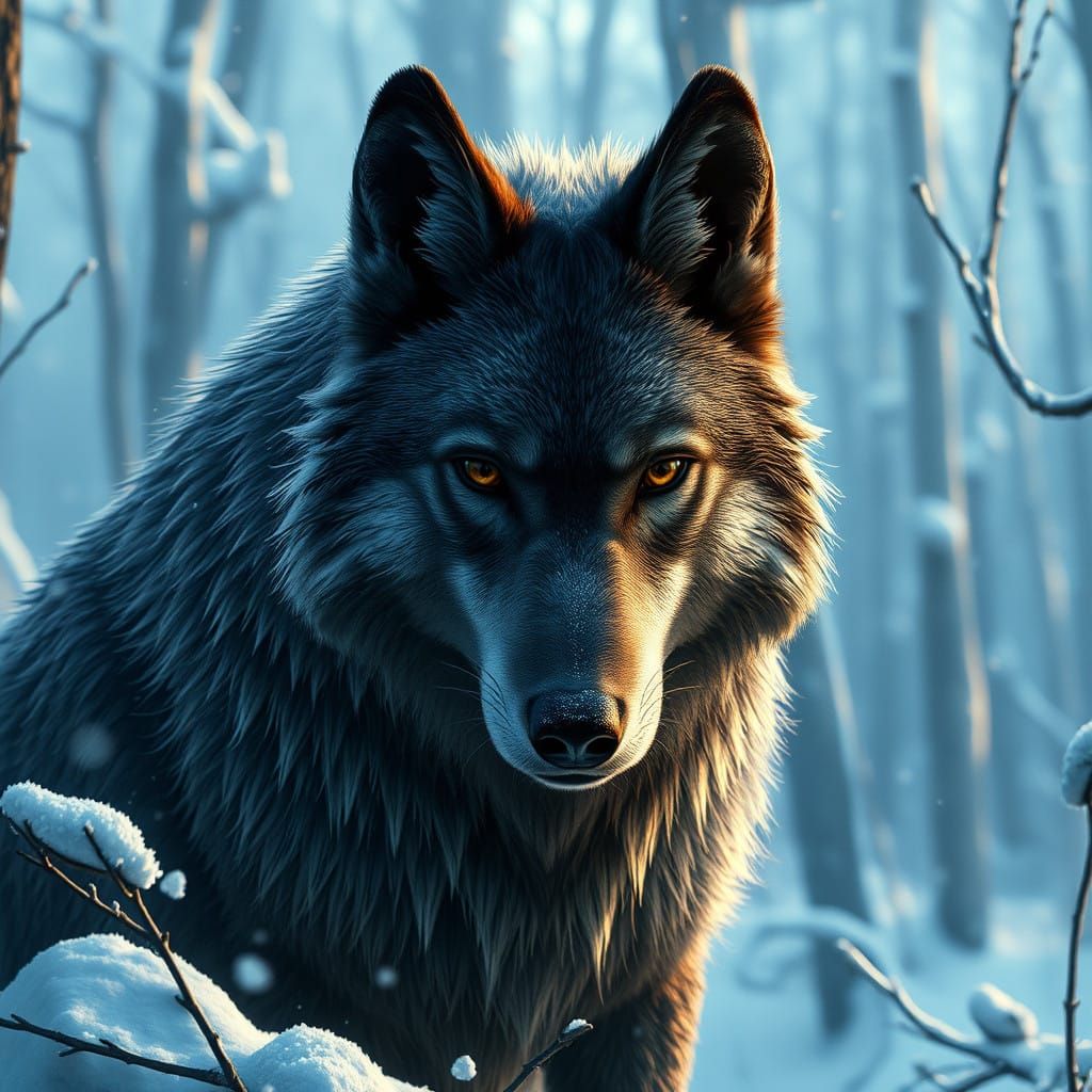 Fantastical Wolf in a Snowy Winter Scene