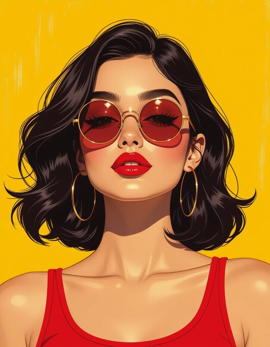 Woman with Red Lips in Oil Painting Style