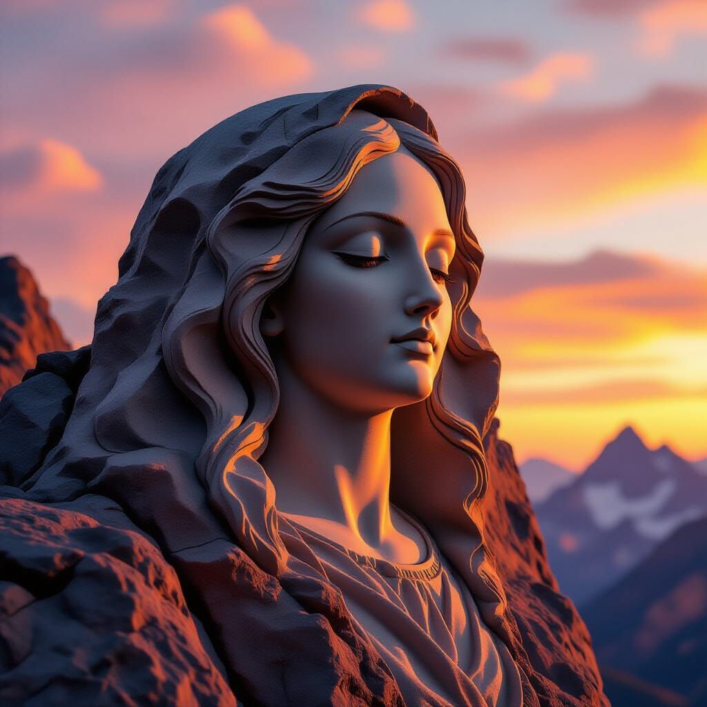Madonna Mountain Face at Golden Hour Matte Painting