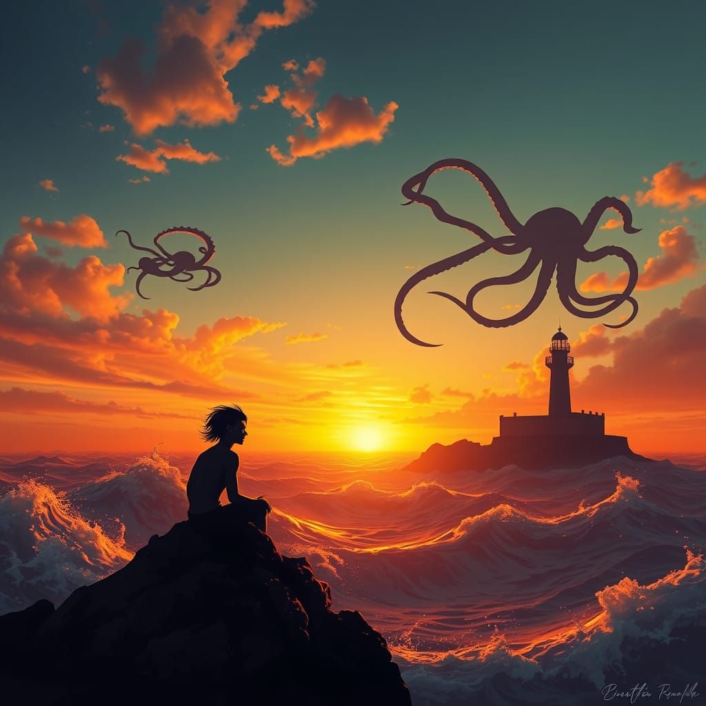 Merman Watches the Dreamlike Arrival of Sunset