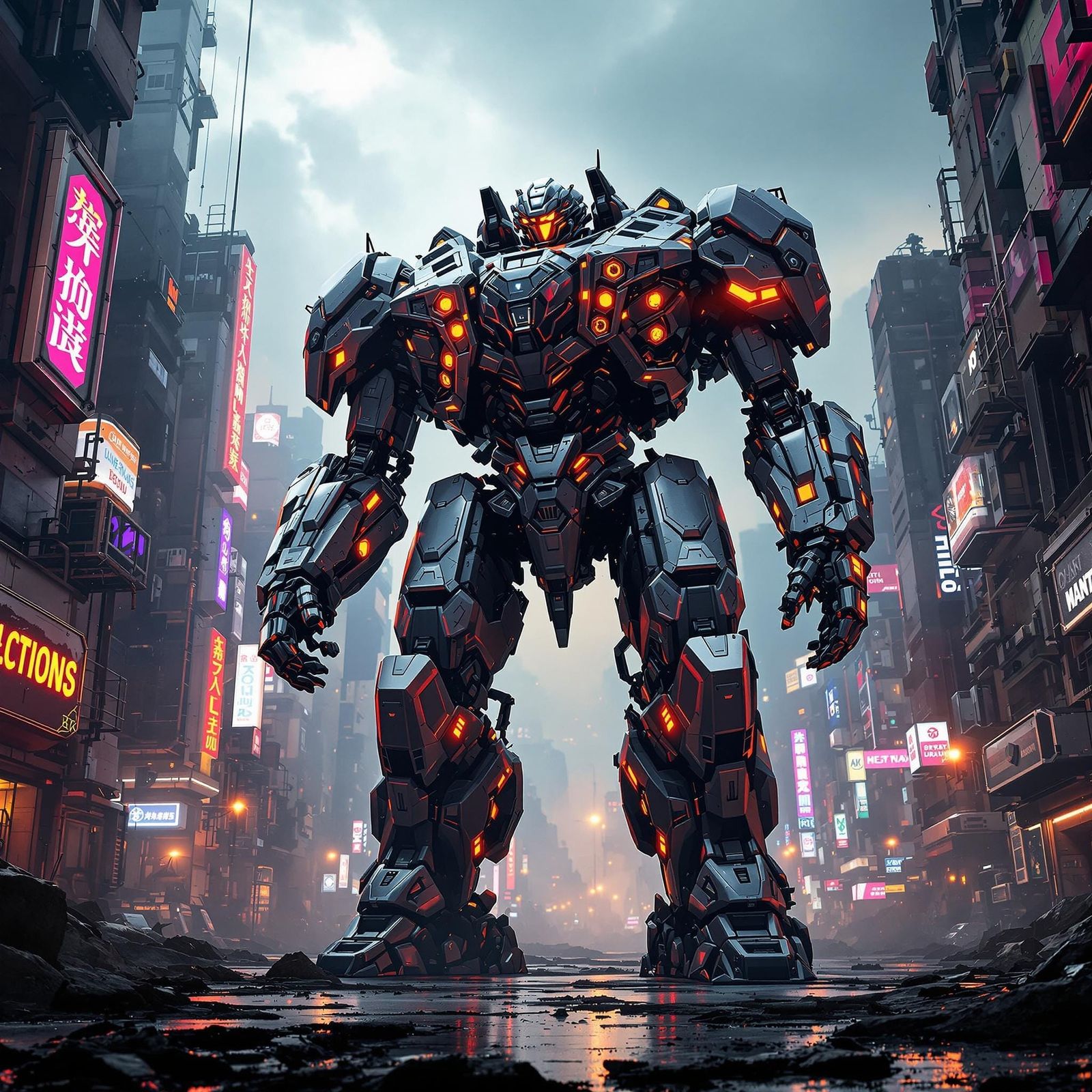 Massive Mech Dominates Futuristic Cityscape in Photorealisti...