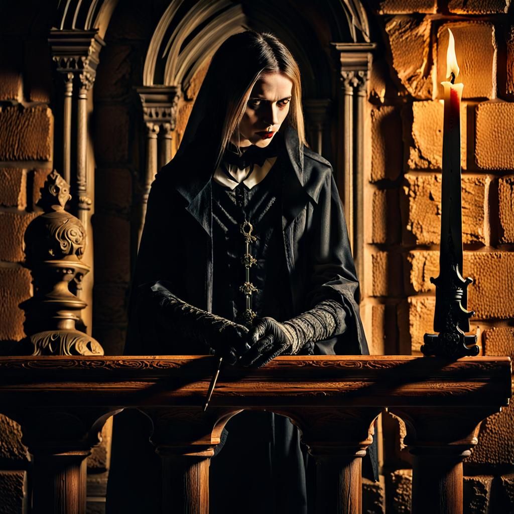 Gothic Realism: Vampire Marks Bedpost in Candlelight