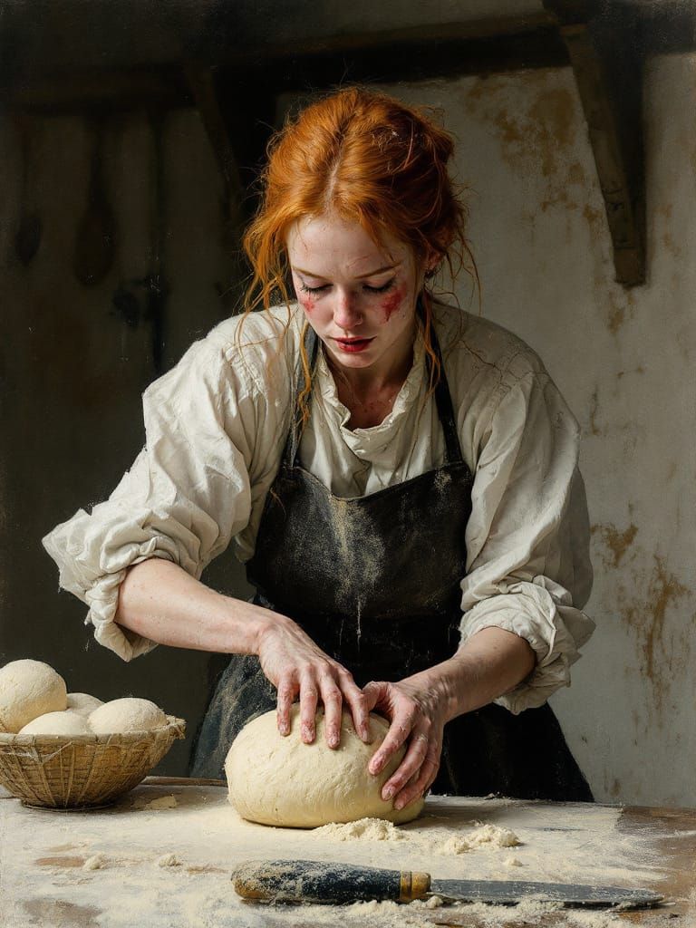 Baker Kneading Dough with Intense Chromatic Restraint