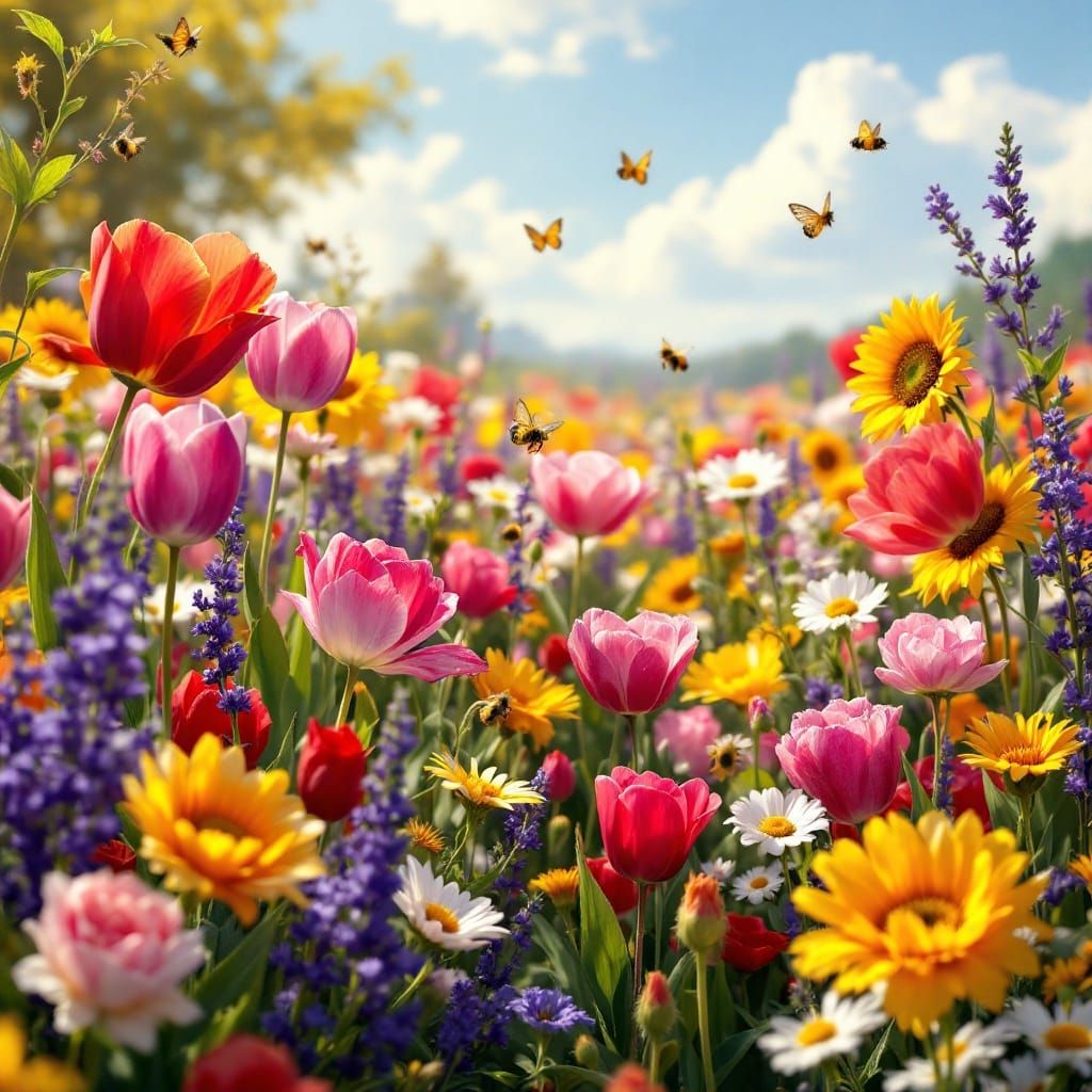 Vibrant Flower Field in Golden Light