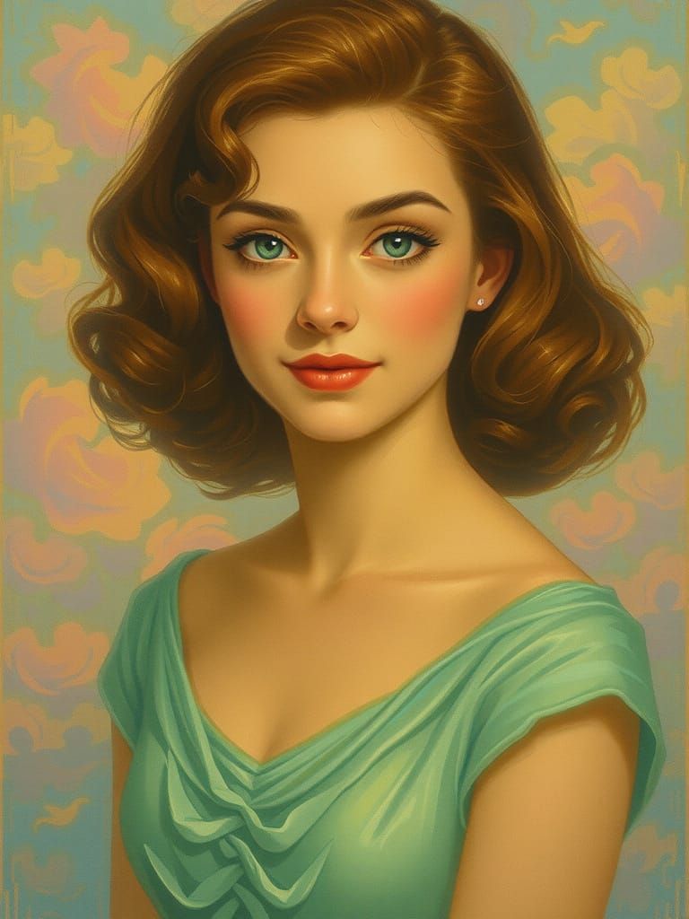 Vintage Dream: Digital Illustration of Young Woman