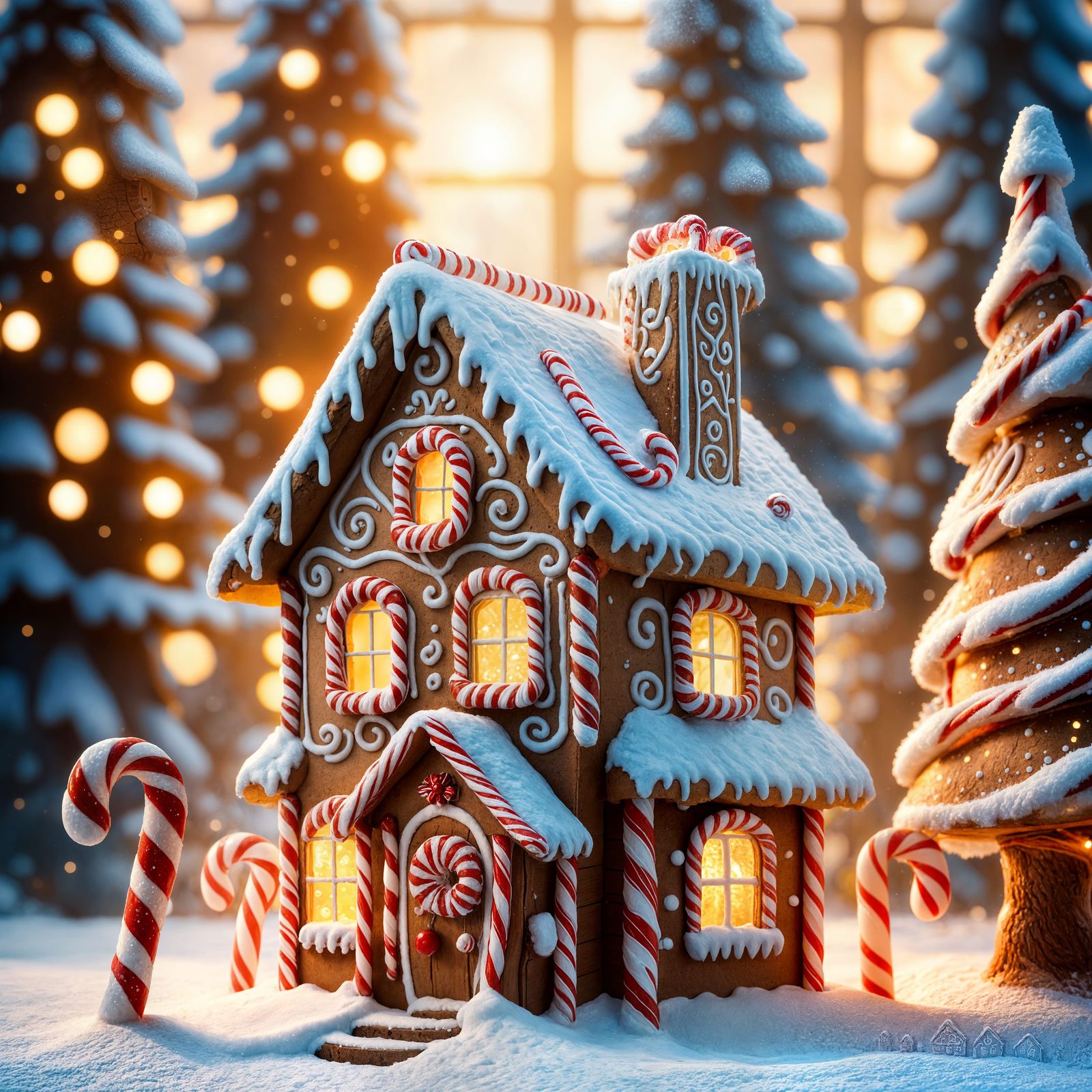 Gingerbread House in Winter Wonderland: Hyperrealistic Digit...