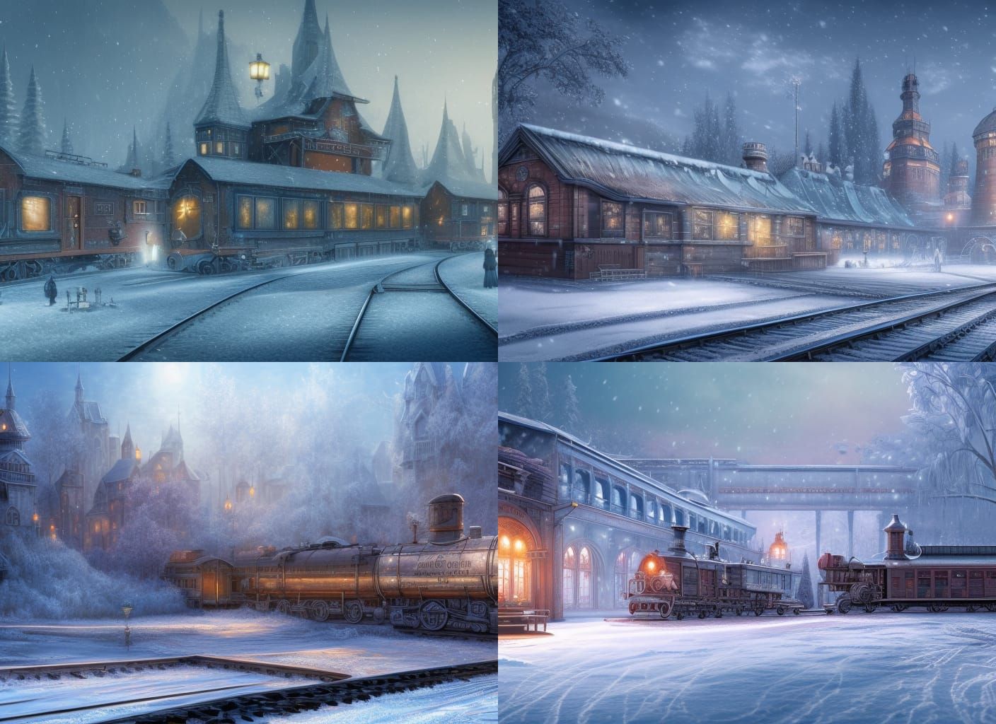 Steampunk Train on Frozen Tracks: Winter Town