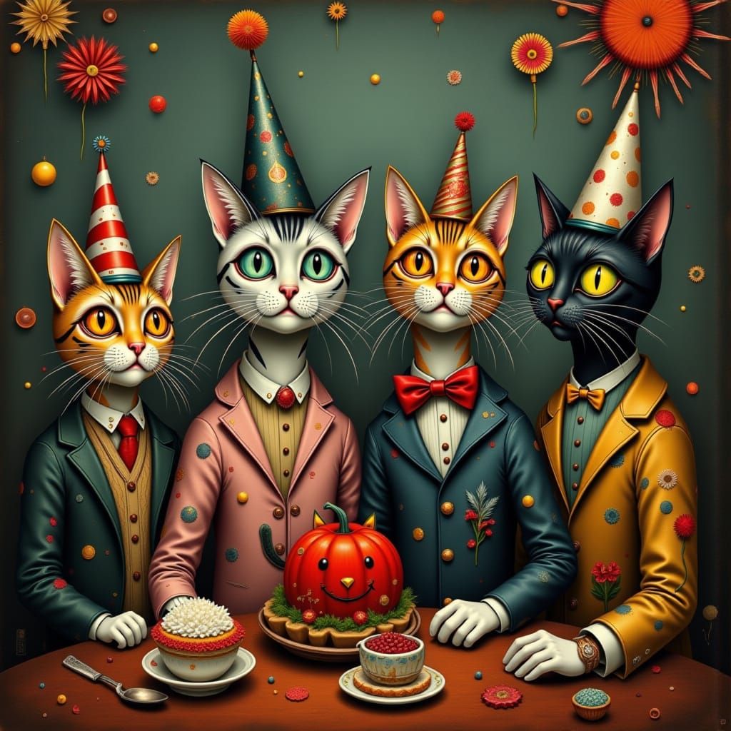 Antisocial Cats Celebrate NYE in Surreal Pop Style