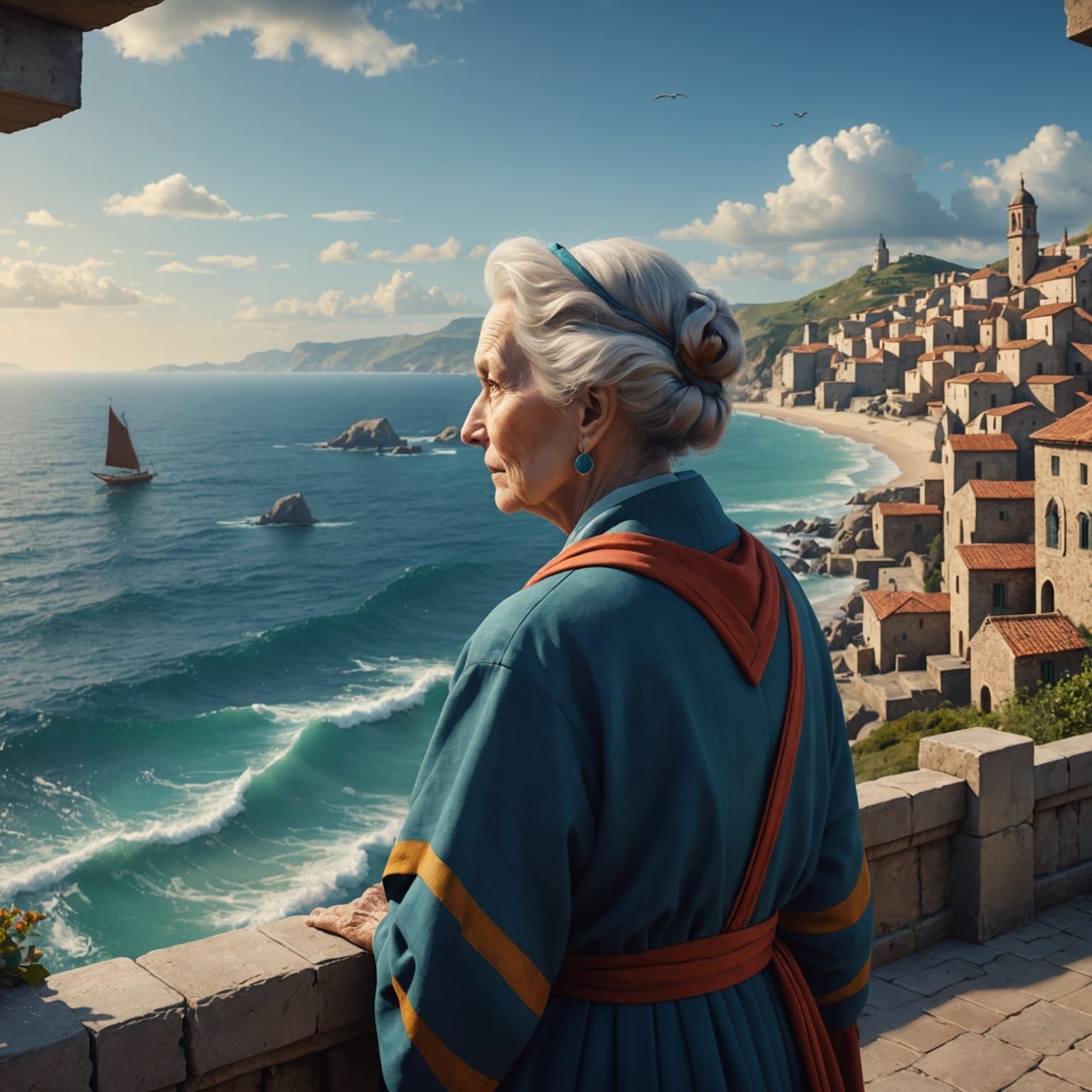 Cubist Old Woman Contemplates the Sea